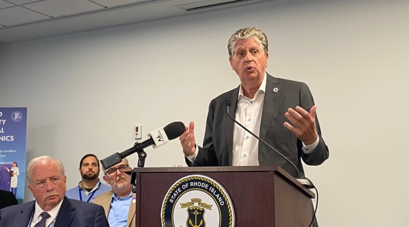 Governor Dan McKee speaks during a press conference on Oct. 10, in Cranston, R.I., where he announced eight “Certified Community Behavioral Health Clinics” throughout the state.